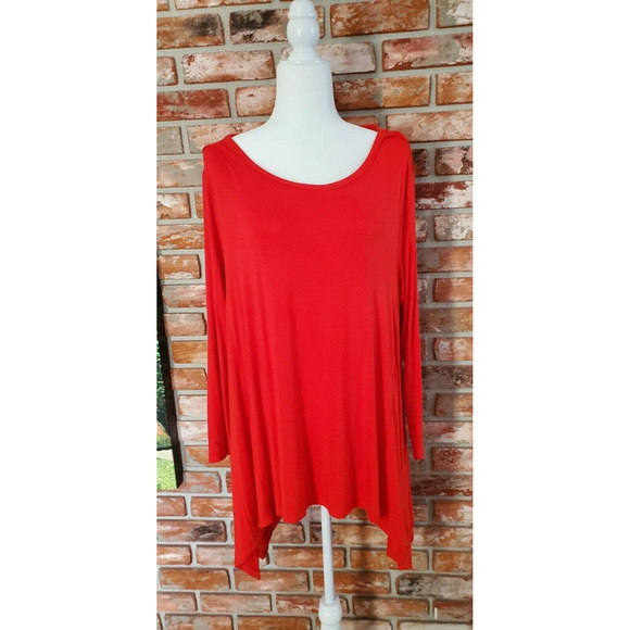 SOPRANO RED LONG SLEEVE LOOSE BOHO HI LOW FLARED KNIT TUNIC TOP T-SHIRT SIZE 3XL - Picture 1 of 3